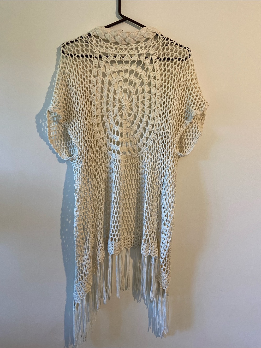 Umgee Cream Crochet Fringe Open-Knit Poncho - Picture 4 of 4